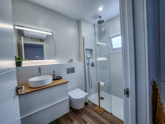 Modern bathroom with rainfall shower